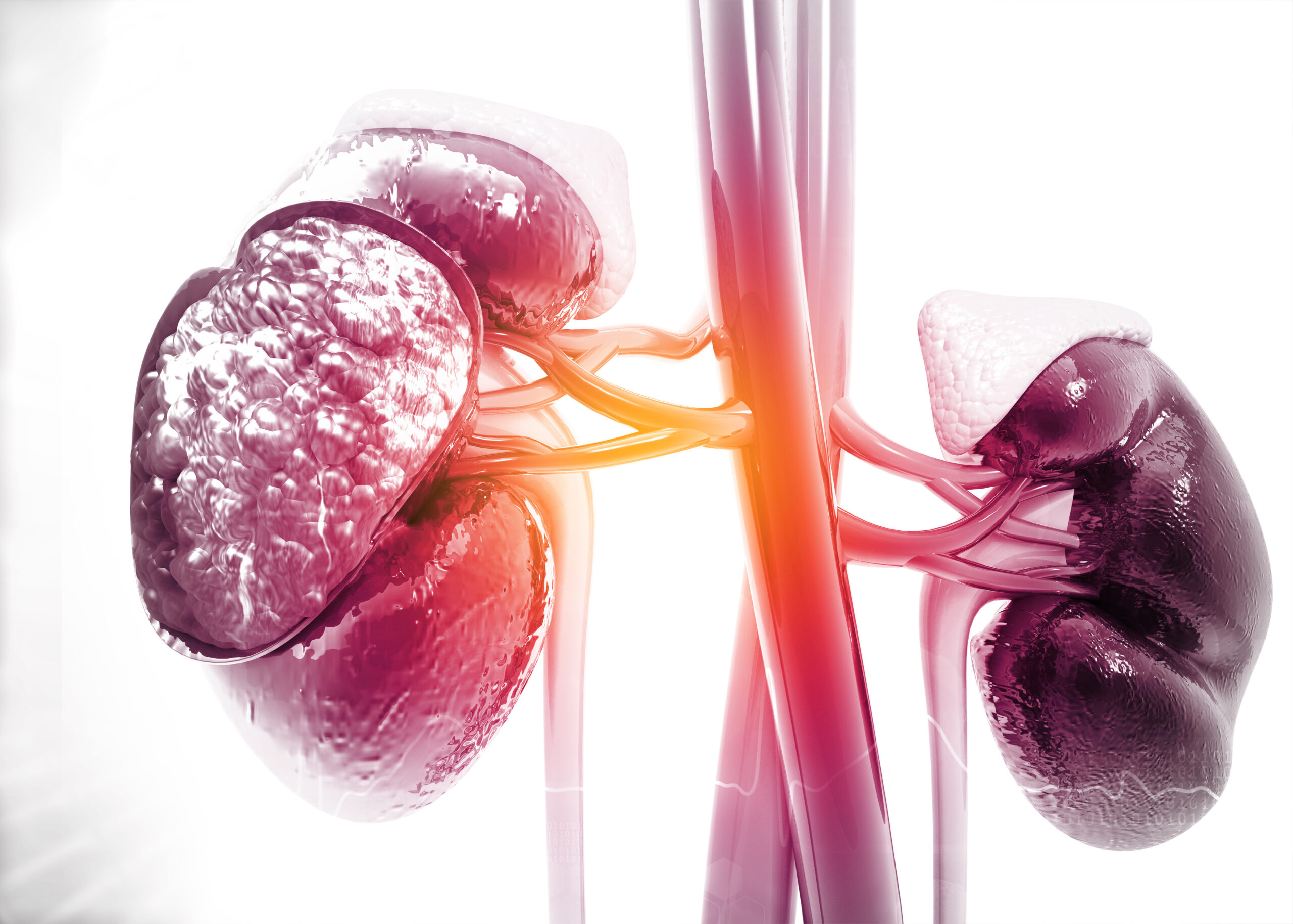 Diseased human kidney on science background