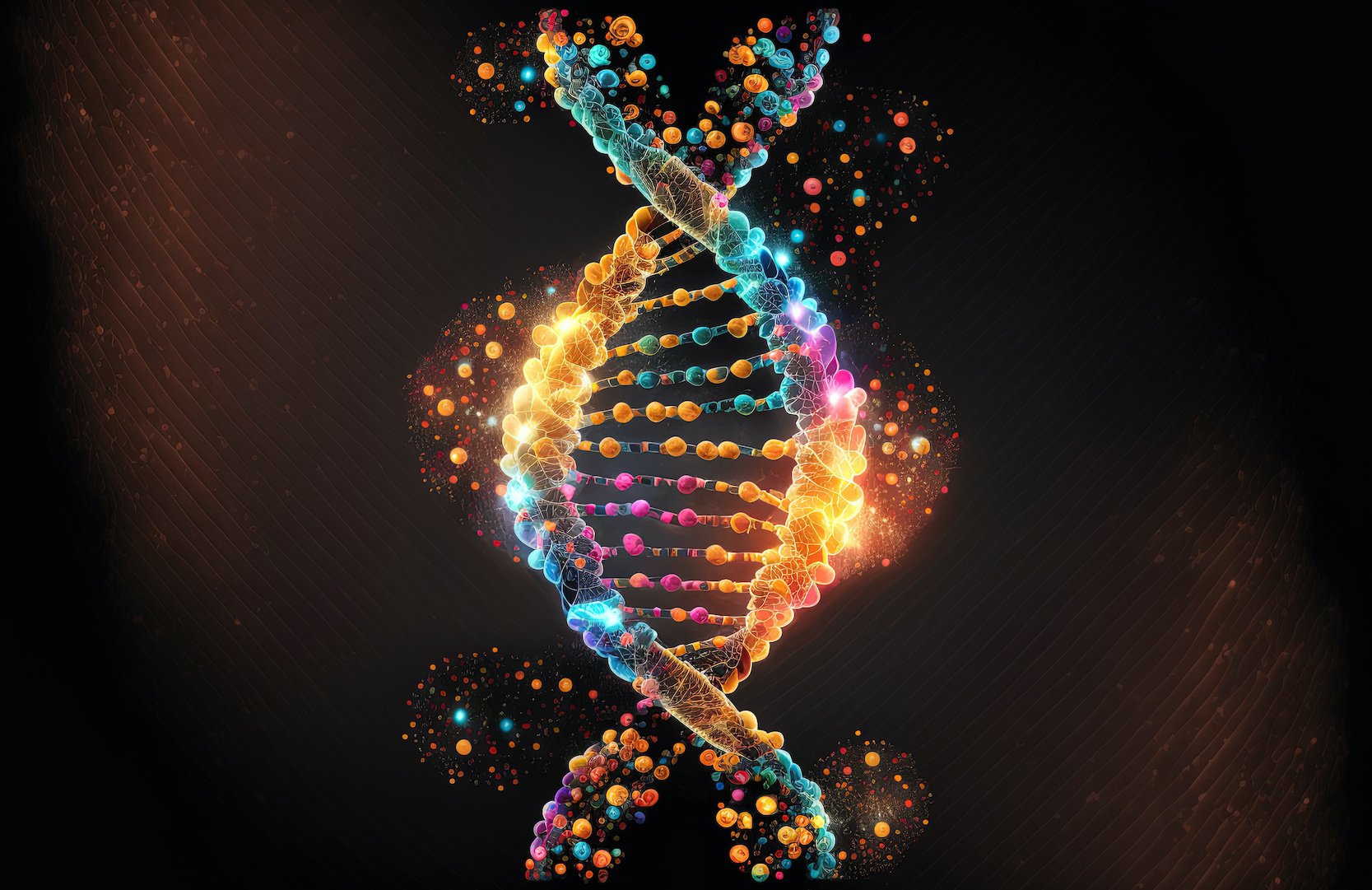DNA molecule composition. Double helix of DNA. Human genome cell genetic biotechnology study in the field of medicine. Genetic engineering research and analysis in science laboratories. Generative AI